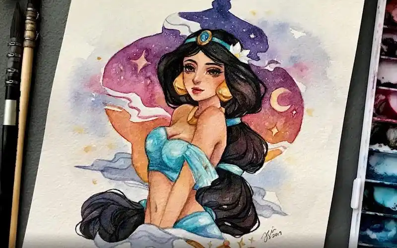 水彩人物迪士尼系列princessjasmine公主阿拉丁