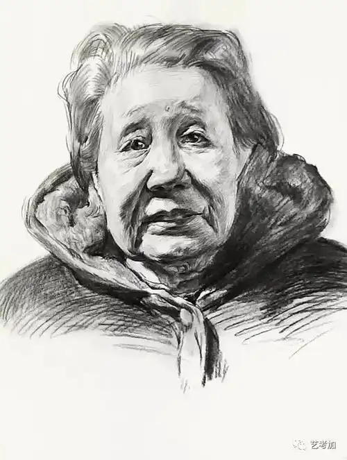 联考必备丨素描头像系列之女老年正面步骤解析