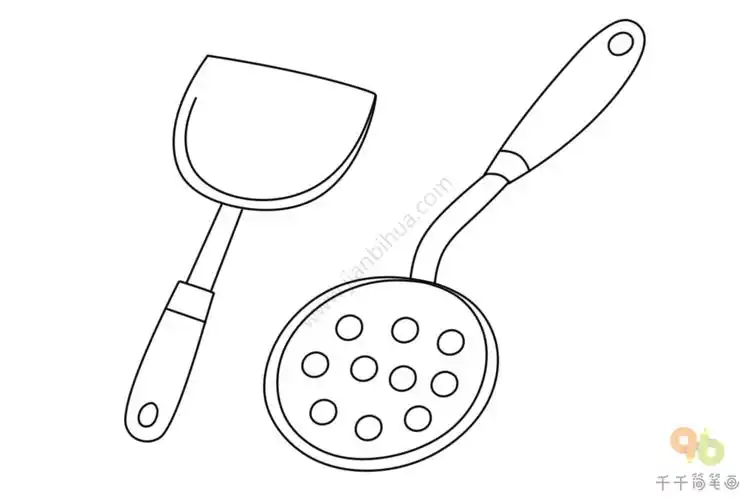 厨房用品铲子漏勺简笔画
