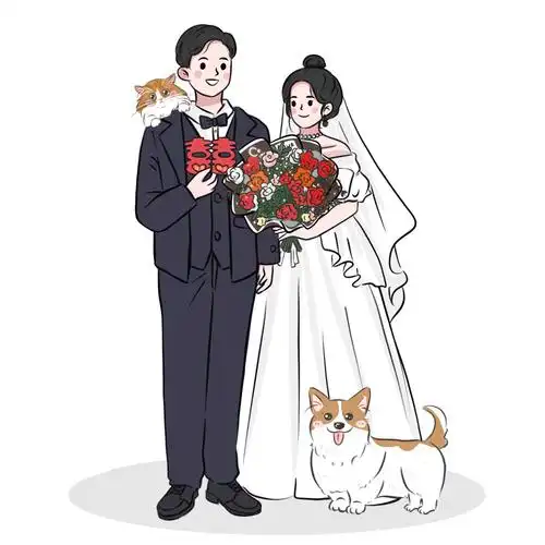 卡通漫画情侣定制设计可爱蜡笔图案结婚软萌真人手绘真人漫画