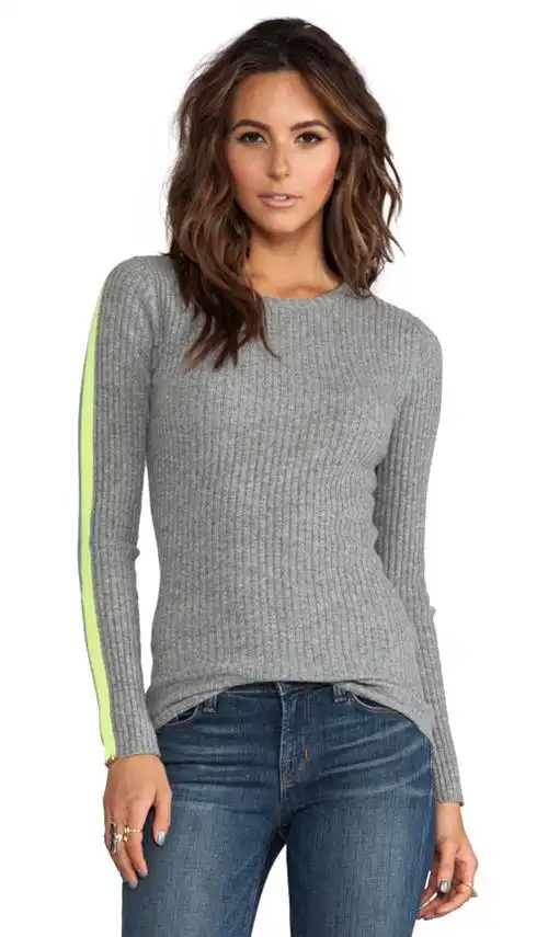 ribbed crew with athletic racing stripes