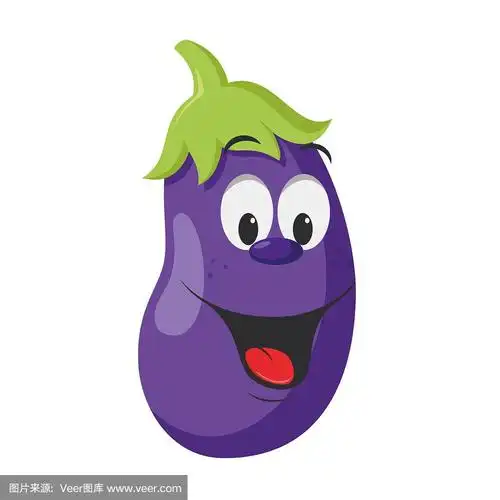 蔬菜字符集合:向量插图的一个有趣和微笑的茄子在卡通风格.