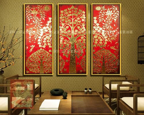 纯手绘东南亚金色红底吉祥菩提树装饰画瑜伽馆酒店家居会所挂画