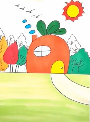 看,萝卜房子画好了,请小朋友们给自己的作品涂上漂亮的颜色吧