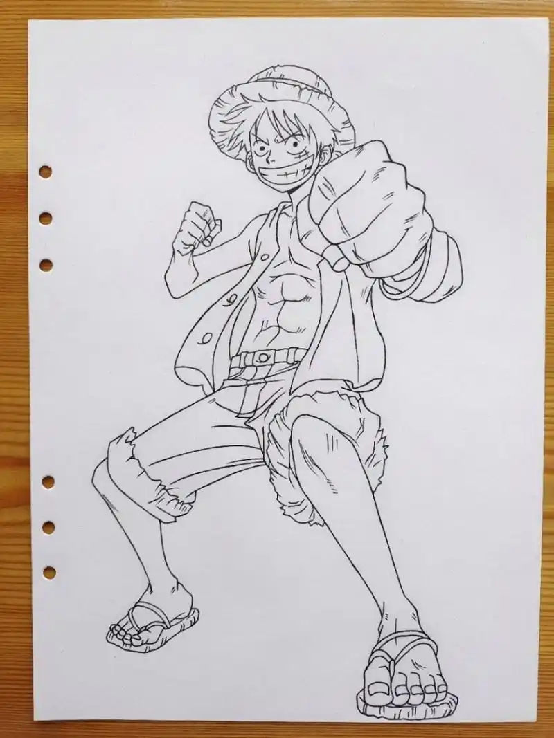 海贼王路飞全身手绘(附原图) 海贼王路飞全身手绘,最后两张原图原图