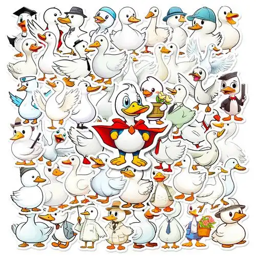 50张大白鹅贴纸卡通可爱小鸭子贴纸行李箱笔记本电脑水杯跨境贴画