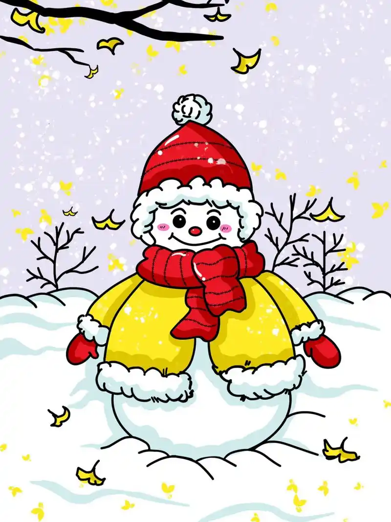 立冬 冬天雪人儿童画简单创意美术课程 带线稿#儿童简笔画# #创意儿童