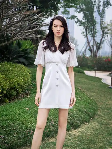 another one女装品牌2022夏季网红ins灯笼袖收腰连衣裙