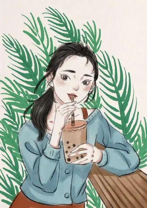 喝奶茶的女孩