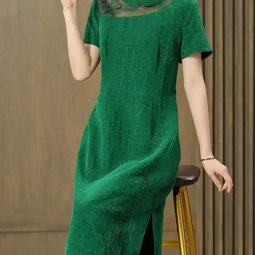 贵妇人香云纱真丝连衣裙女2023年新款夏季品牌女装新中式旗袍裙子