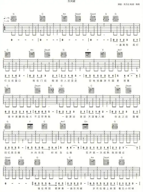 东风破吉他谱