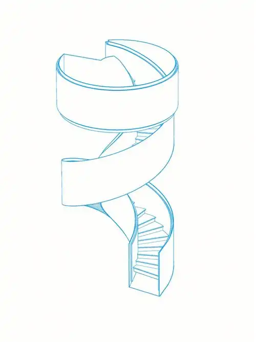 6米的萨伏伊经典款旋转钢梯,主体结构施工已完成,楼梯新采用专利蜂窝