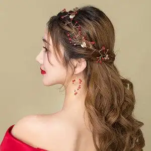 敬酒服头饰新娘酒红色简单大气婚纱礼服2021新款订婚结婚发饰饰品