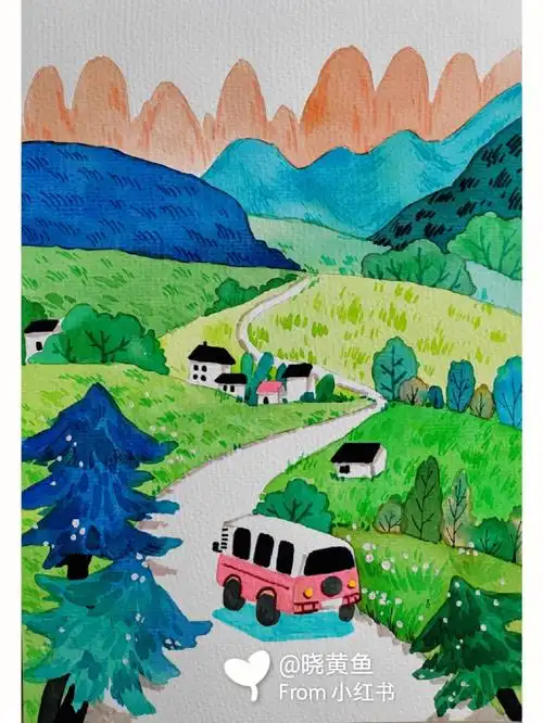 插画风格小清新简单水彩画