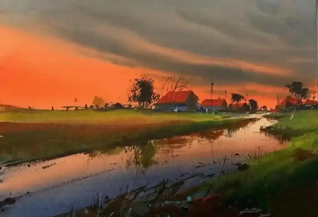 绘画作品欣赏‖水彩夕阳.作品出自javid tabataba - 抖音