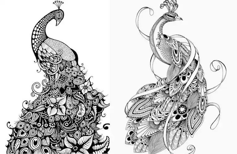 儿童画教程|综合创意线描画--这样画孔雀美丽又特别