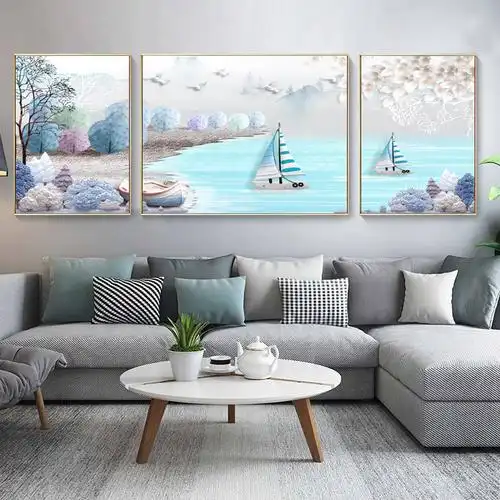 沙发背景墙装饰画现代简约高档墙画北欧客厅三联画壁画大气挂画