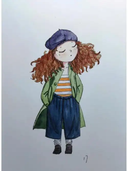 钢笔淡彩q版人物