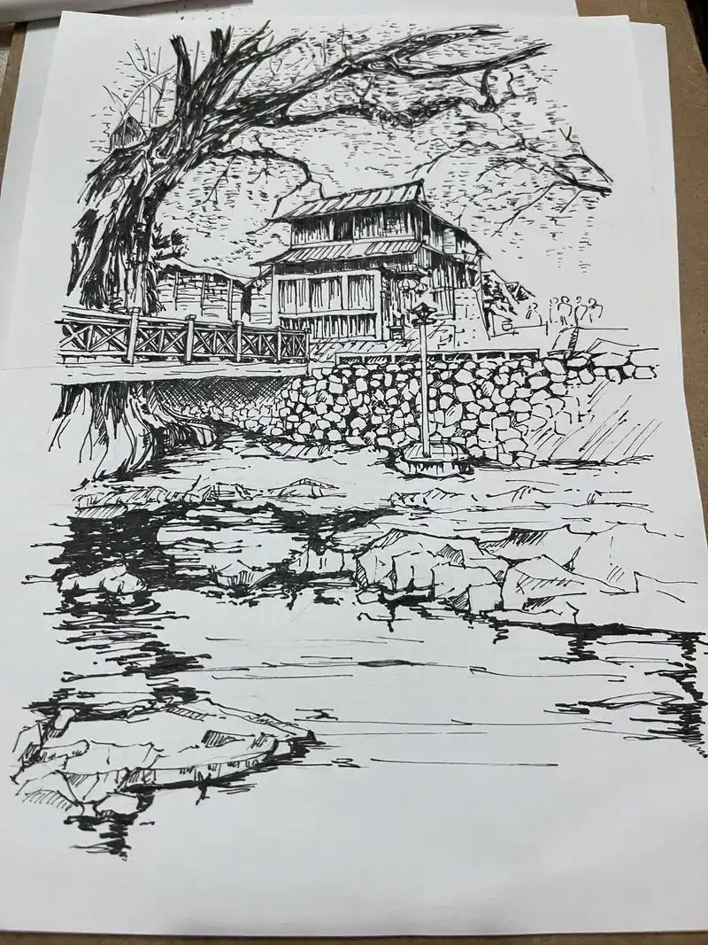 临摹 #风景画 #手绘 这幅画临摹的很慢.因为过 - 抖音