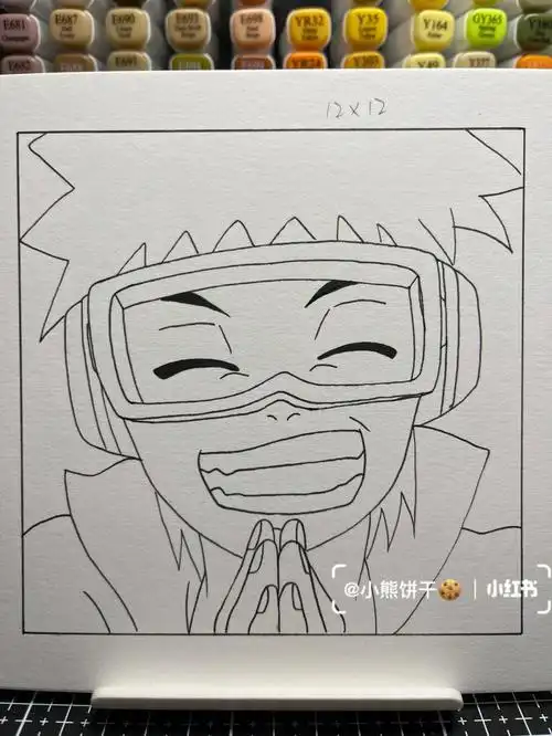 手绘火影忍者宇智波带土附线稿过程