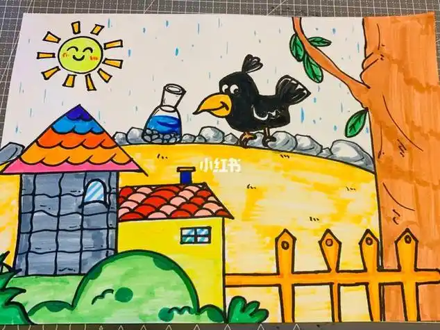 乌鸦喝水简笔画四副 简笔画图片大全-蒲城教育文学网