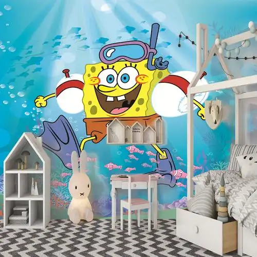 新款无缝定儿童壁画 卡通房卧室客厅背景墙打印壁布 厂家直供