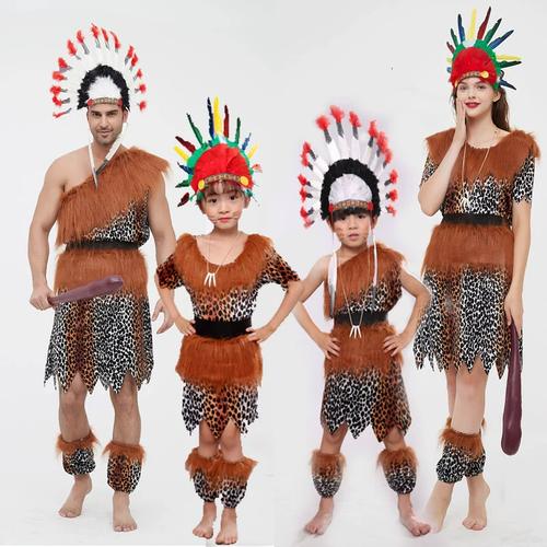 野人服装亲子非洲民族服装非洲鼓演出服印第安原始部落土著人服装