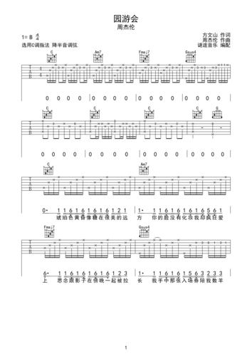园游会b调六线吉他谱-虫虫吉他谱免费下载