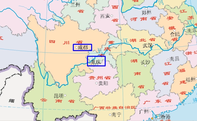 中国大西南地图上面的成都市,重庆市