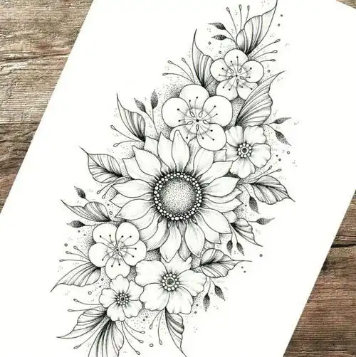 素花纹身手稿分享喜欢可单独设计