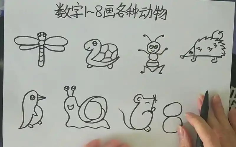 创意美术用数字1到8画各种小动物