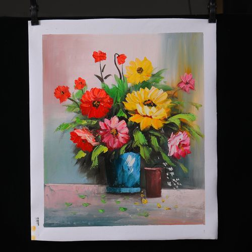 纯手工油画客厅花卉装饰画60*50cm 现代简约卧室挂画花卉绘画拍卖k03