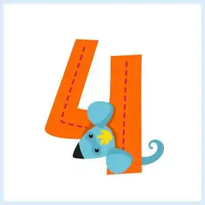 卡通插图数字与动物: 数字四与鼠标照片