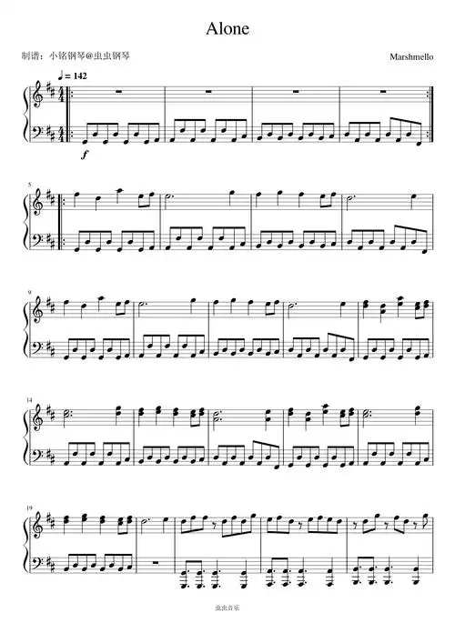 alone钢琴谱-marshmello (棉花糖)-小铭钢琴-虫虫钢琴