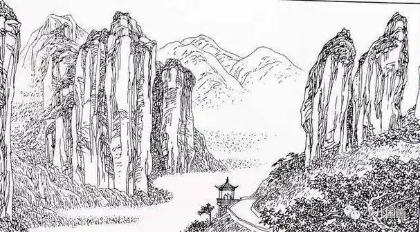 谭老师为你介绍今人线描山水画稿