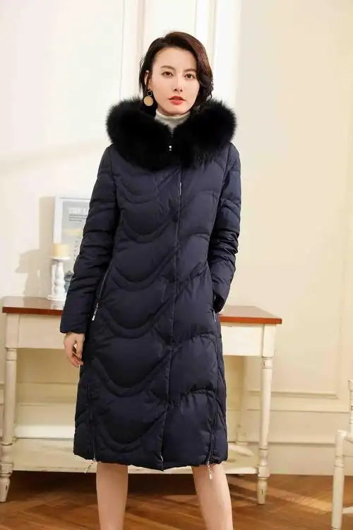 yiner音儿奢华修身狐狸毛领羽绒服(厚款)·藏蓝