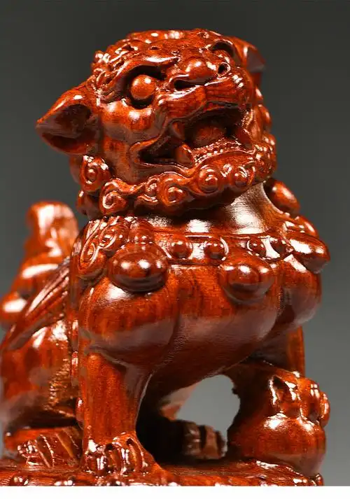 努拉派花梨木雕狮子摆件实木一对大号宫门狮家居客厅玄关装饰红木工艺