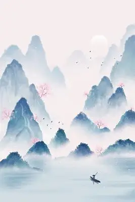 清明插画手绘古风风景山水背景水墨晕染二十四节气雨水春天