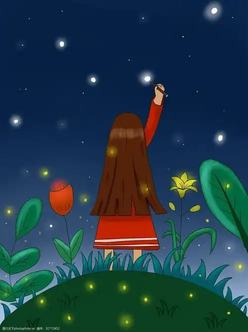 蓝色星空女孩绘画原创插画