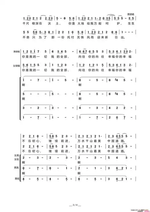不忘初心男女领唱 合唱简谱