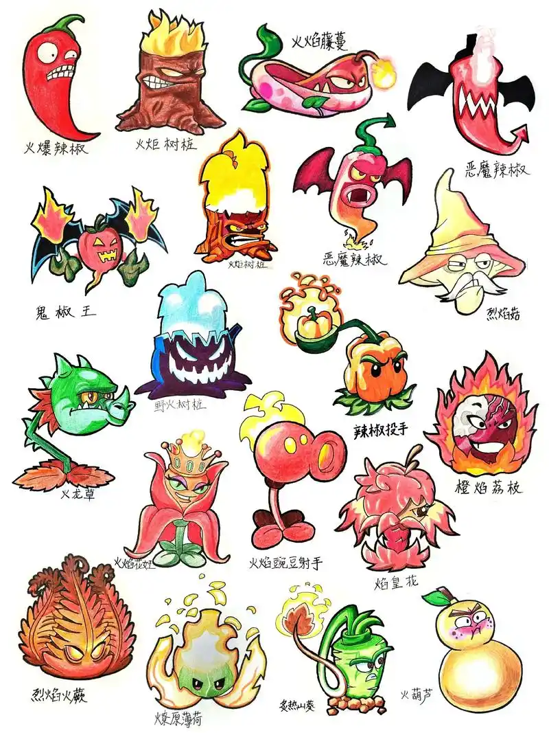 植物大战僵尸火焰家族绘画.#植物大战僵尸 #简笔画 #绘画  - 抖音