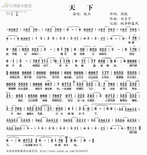 求张杰-天下 简谱!(如果还有张杰其他歌简谱,请一并给我)谢谢!