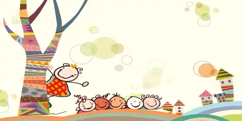 卡通手绘人物房子树木61儿童节宣传海报背景