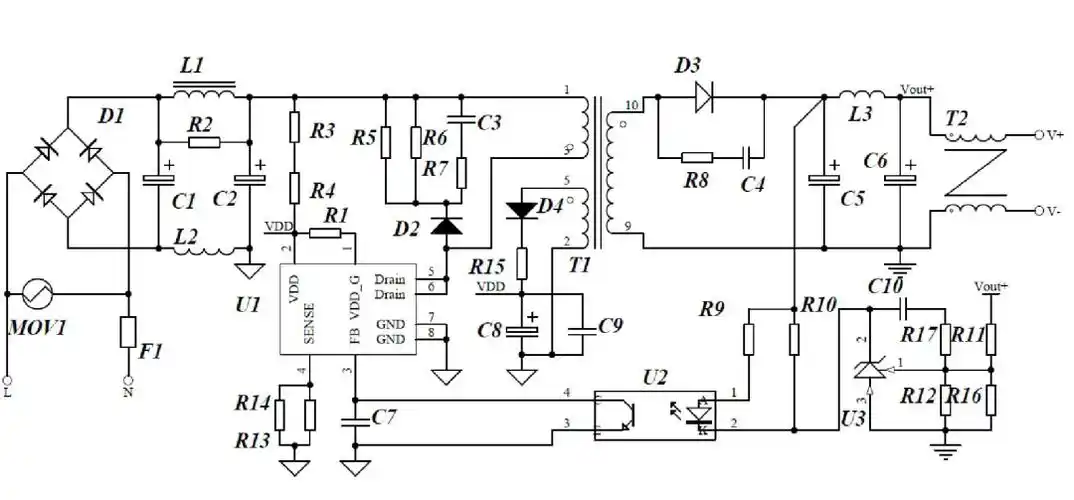 5v12a无y电容电源适配器设计cr5243实现高性能低成本