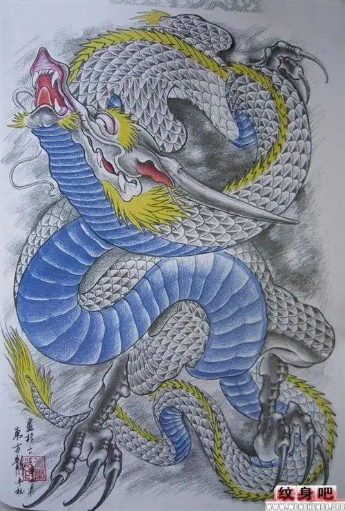 霸气的满背龙纹身手稿