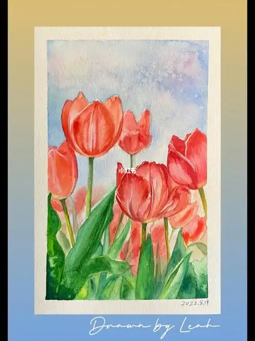 原创水彩画郁金香教程