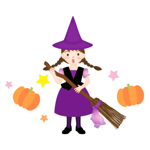插画万圣节卡通可爱小女巫南瓜