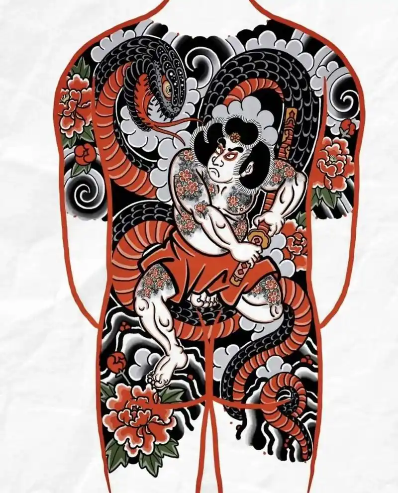 老传统开衫满背纹身手稿