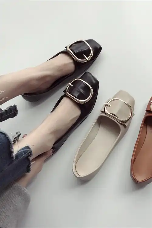 2017夏新款浅口方头平底鞋女软底舒适百搭一脚蹬懒人鞋豆豆鞋