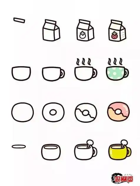 美食简笔画教程简单可爱带颜色的小吃食物手帐图片大全
